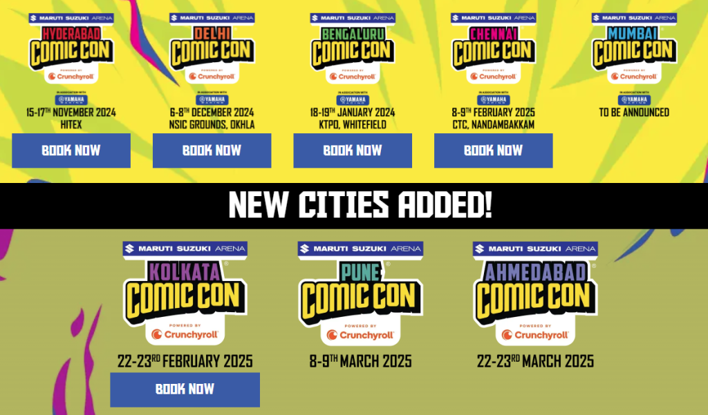 Image from Comic Con India Website to Book Tickets in Different Cities